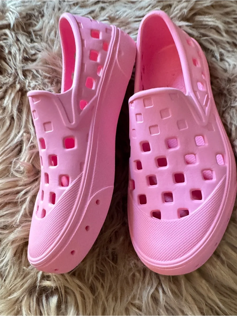 VANS Trk Youth Girls Slip-On Shoes Pink- Youth Kids Size 3 - checkerboard cutout